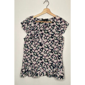 Banana Republic Navy Floral Ruffle Sleeveless Blouse Size M
